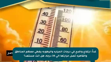 غداً: ارتفاع واضح في درجات الحرارة والرطوبة يغطي معظم المناطق والقاهرة تصل حرارتها إلى 34 درجة، هل أنت مستعد؟